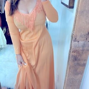 Vintage JC Penny maxi dress with fringe union made size small